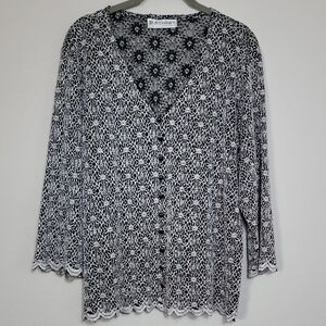 Vintage Dressbarn Lace Tunic Top Size L VNeck Black Whimsigoth Dark Romantic